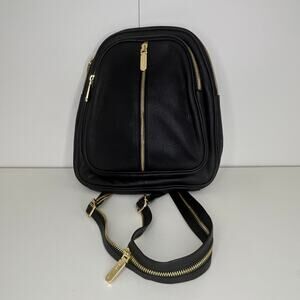 Valentina Black Genuine Leather Backpack Purse Gold Hardware Made in Italy